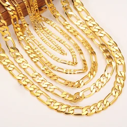 Mens women's Solid Gold GF 3 4 5 6 7 9 10 mm Width Select Italian Figaro Link Chain Necklace bracelet Fashion Jewelry wholesale