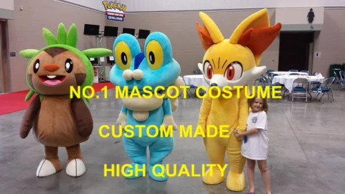 Hot Sale Cartoon Character  Pocket Monster mascot costume chespin Froakie mascot Fennekin mascotte Anime Fancy Dress Kits 1993