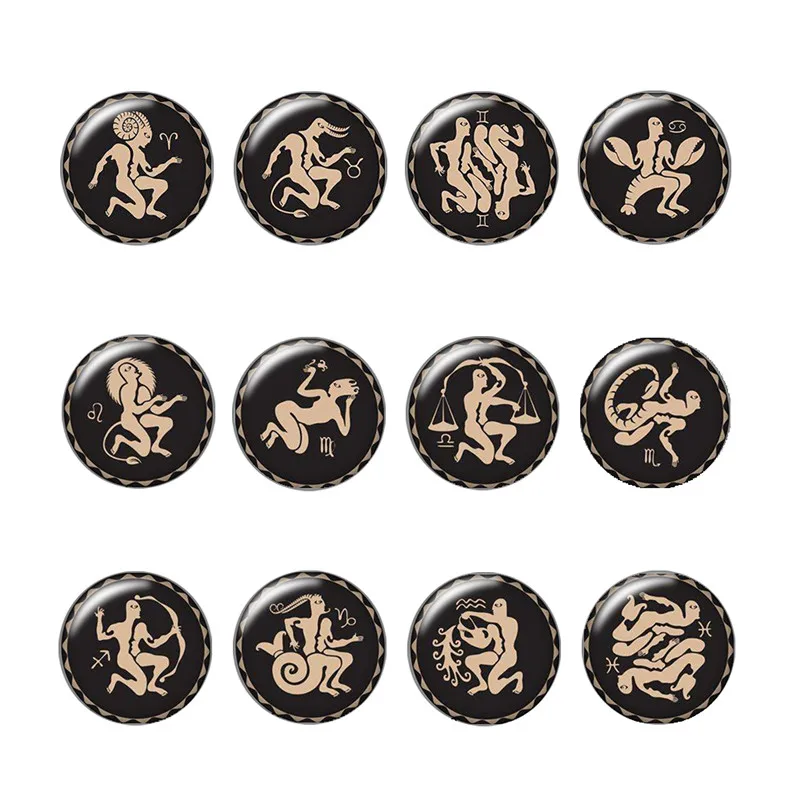 12 constellations&symbols 12pcs mixed 12mm/16mm/18mm/25mm Round photo glass cabochon demo flat back Making findings