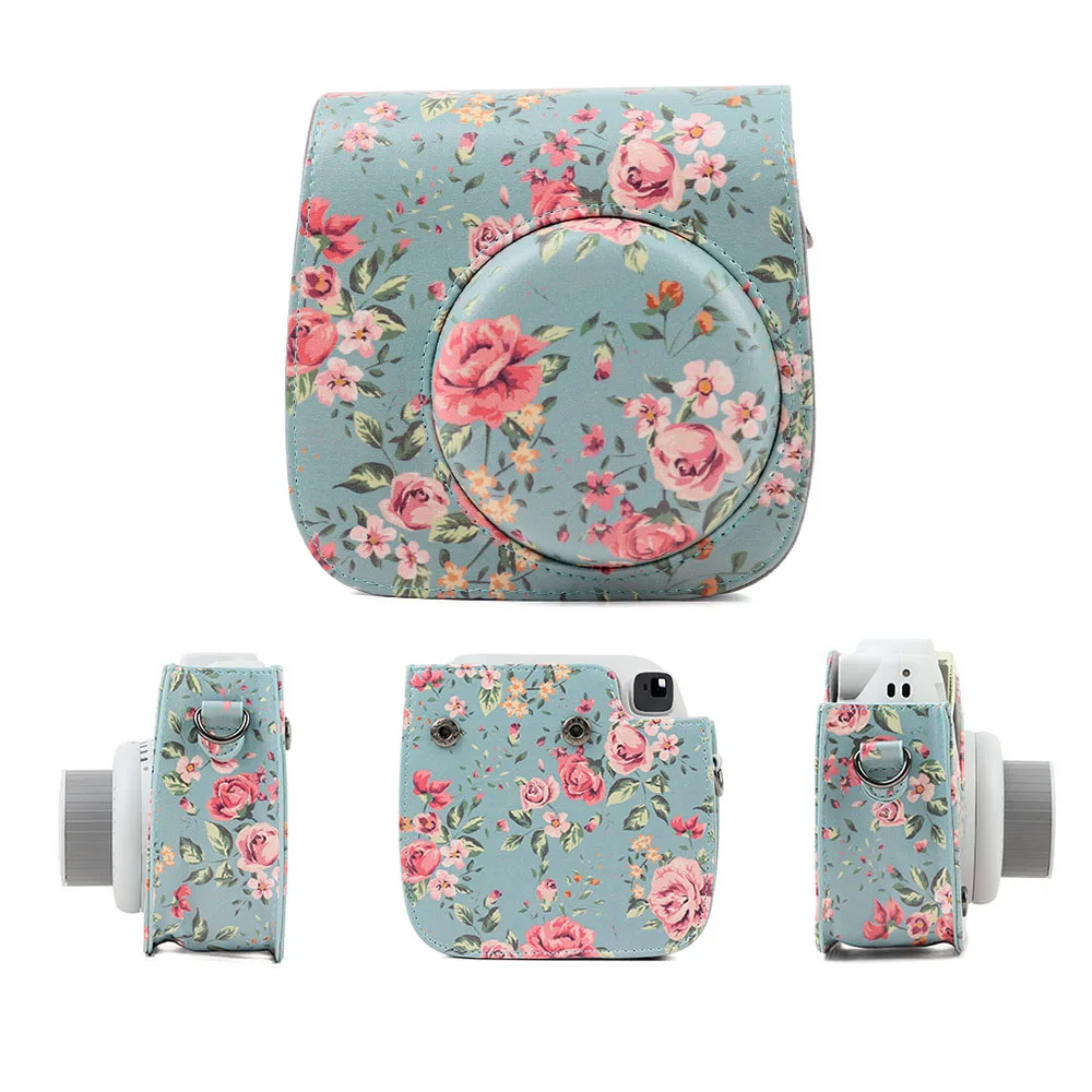 Shoulder Camera Bag Protective Case Colorful Forest Patterns Leather Camera Bag for Fujifilm Instax  Mini 8/ MINI8+/ 9