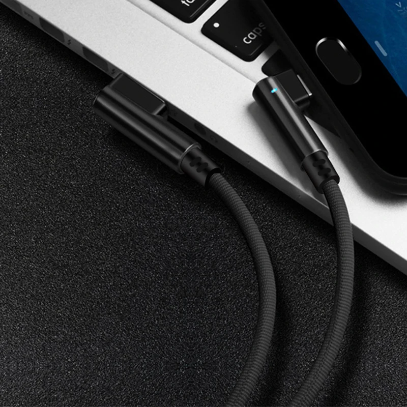 Data Cables With Light 90 Degrees Right Angle Type c Android System Mobile Phone Charging Cable Micro USB Wire