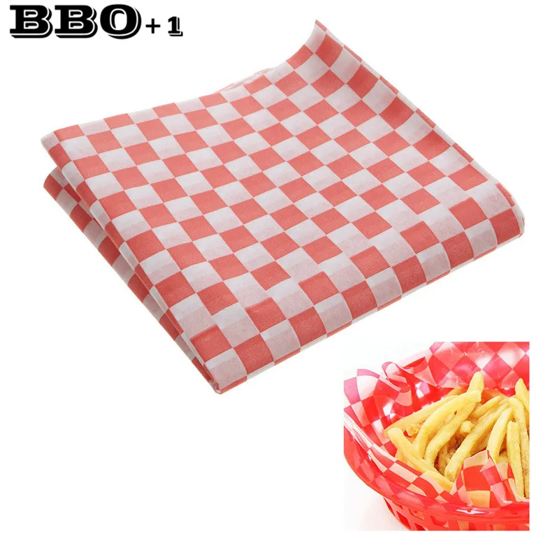 Hamburger Bread Paper Food Disposable Packaging  Wax Paper Black Red Checkered Fast Food Basket Liners 24pcs 12''x12''