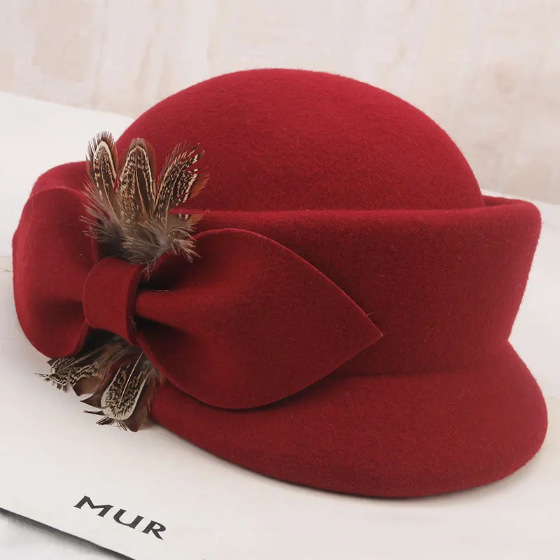 Lady Fedoras Wool Hat Woman Autumn Winter Dome Cap Female Fashion Elegance Flowers Decorate Leisure Dome Headwear  B8957