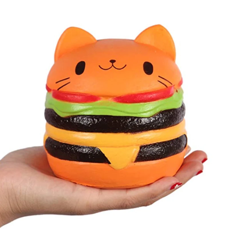 Jumbo Squeeze Toy para Crianças, Cat Face Burger, Squishy, Pão Simulado, PU Perfumado, Soft, Slow Rising, Squeeze Brinquedos, Stress Relief, Baby,