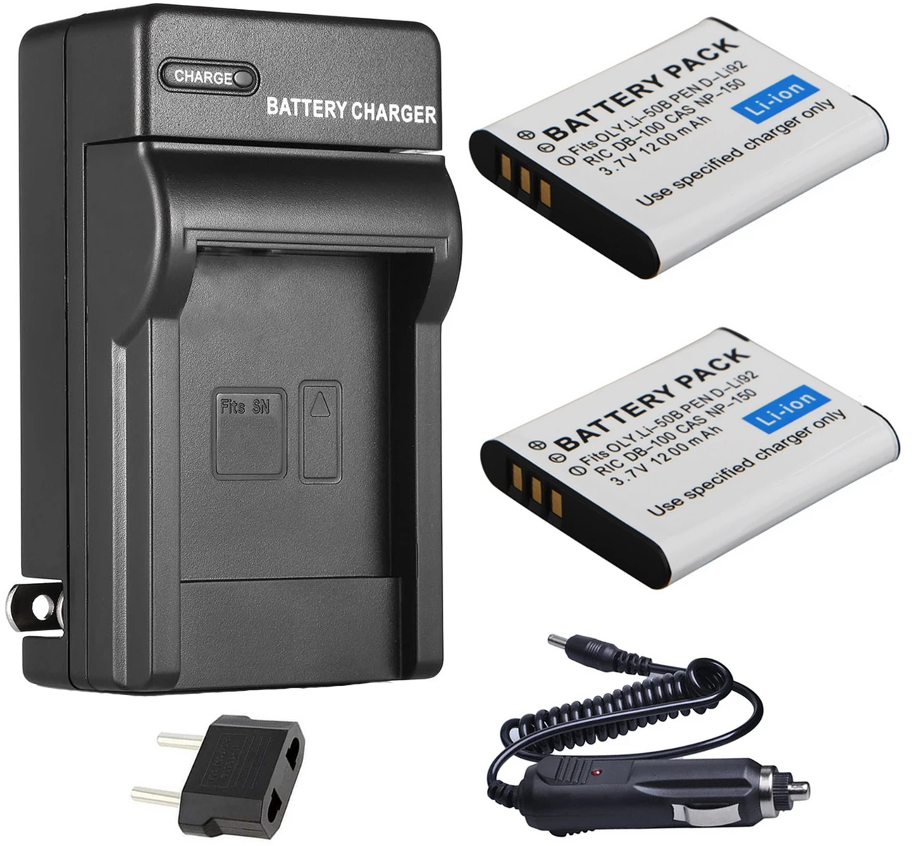 

Battery (2-Pack) + Charger for Olympus Stylus Tough TG-805, TG-810, TG-820 iHS,TG-830,TG-835,TG-850,TG-860,TG-870 Digital Camera