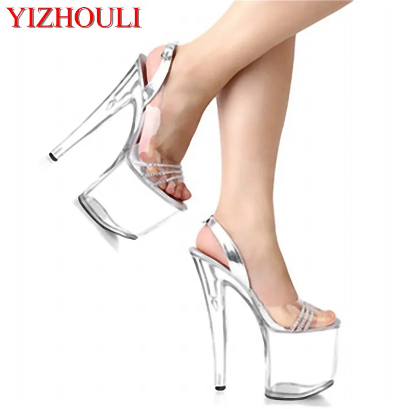 

Newest Rhinestone Sexy 20cm Super High Heel Platforms Pole Dance Crystal shoes clear fisherman sandals club heels