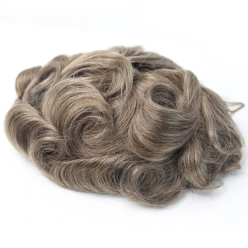 #17 Honey Blonde Handsome Human Hair Toupees Peruke Wigs 100% Real Hair Replacement Short Slight Wave 7x9 Swiss Lace