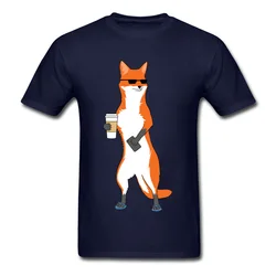 Cool Fox Male Funky Slim Fit Tops Shirts Round Neck Summer Fall Cotton Top T-shirts Normal Short Sleeve Clothing Shirt