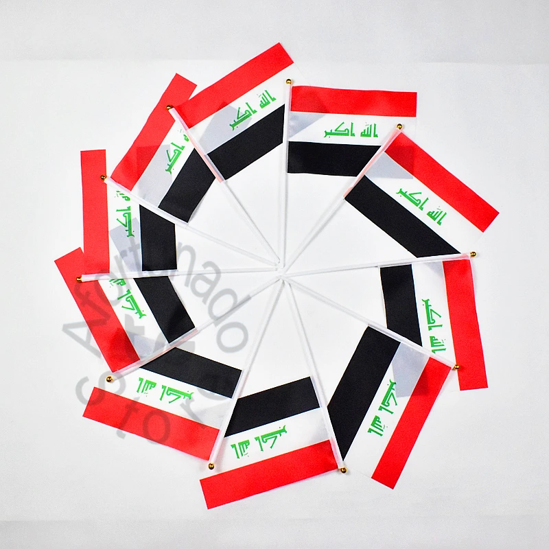 Iraq 14*21cm  10pieces flag banner  Hand waving Flag  National Flag for meet,Parade,party.Hanging,decoration