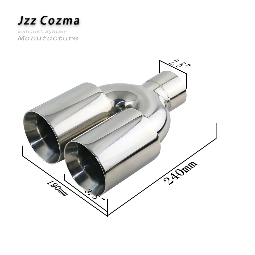 JZZ universal 2.5'' dual car exhaust tip high-quality Stainless Steel car muffler chrome silver vehicle tailpipe