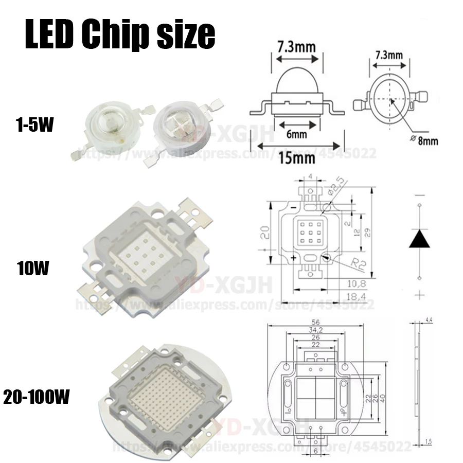 High Power LED Chip 3W 5W 10W 20W 30W 50W 100W Full Spectrum 380-840nm Royal Blue Deep Red   440Nnm for DIY Light Plant Grow