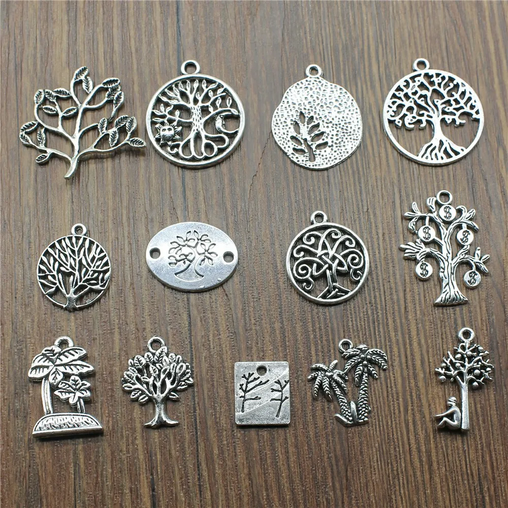 20pcs Charms Tree Antique Silver Color Lucky Tree Pendant Charms Life Tree Charms For Jewelry Making