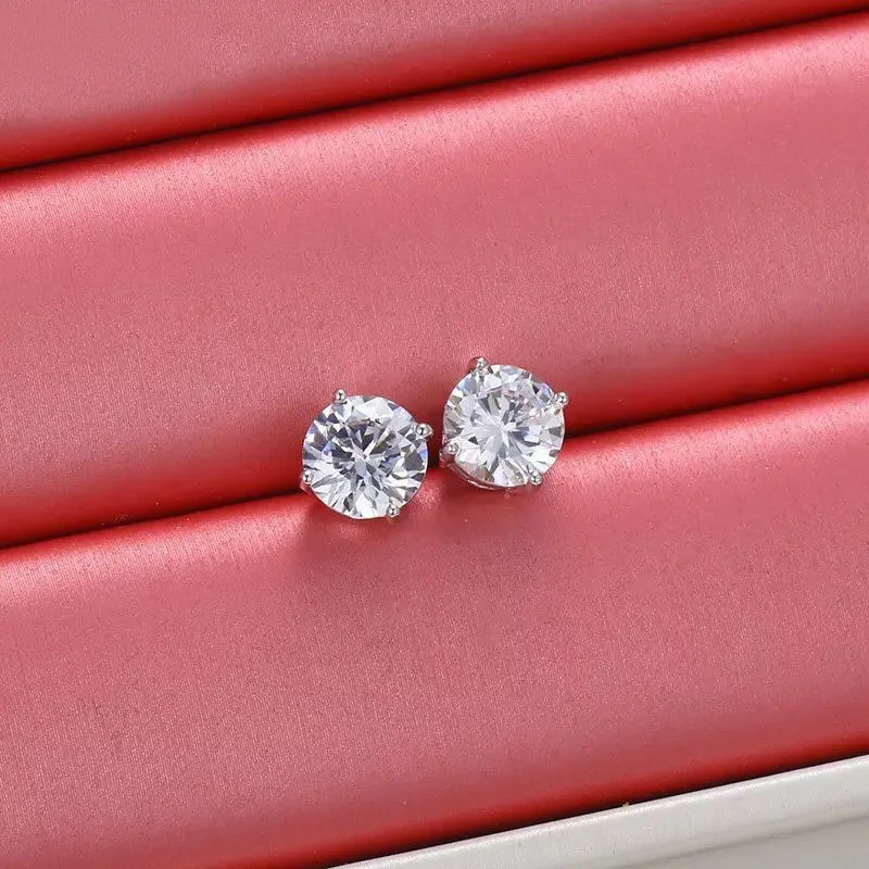 Wholesale Jewelry -- (6 pairs/lot) Single Round Clear CZ Stud Earrings for Women White Gold Color AAA+ Cubic Zircon