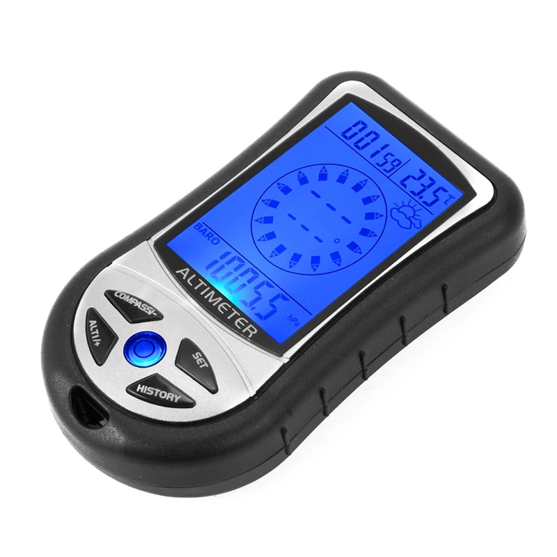 8in1 LCD Digital Altimeter Compass Barometer Thermometer Weather Forecast Time Calendar Blue Backlight Portable Hiking Hunt Tool