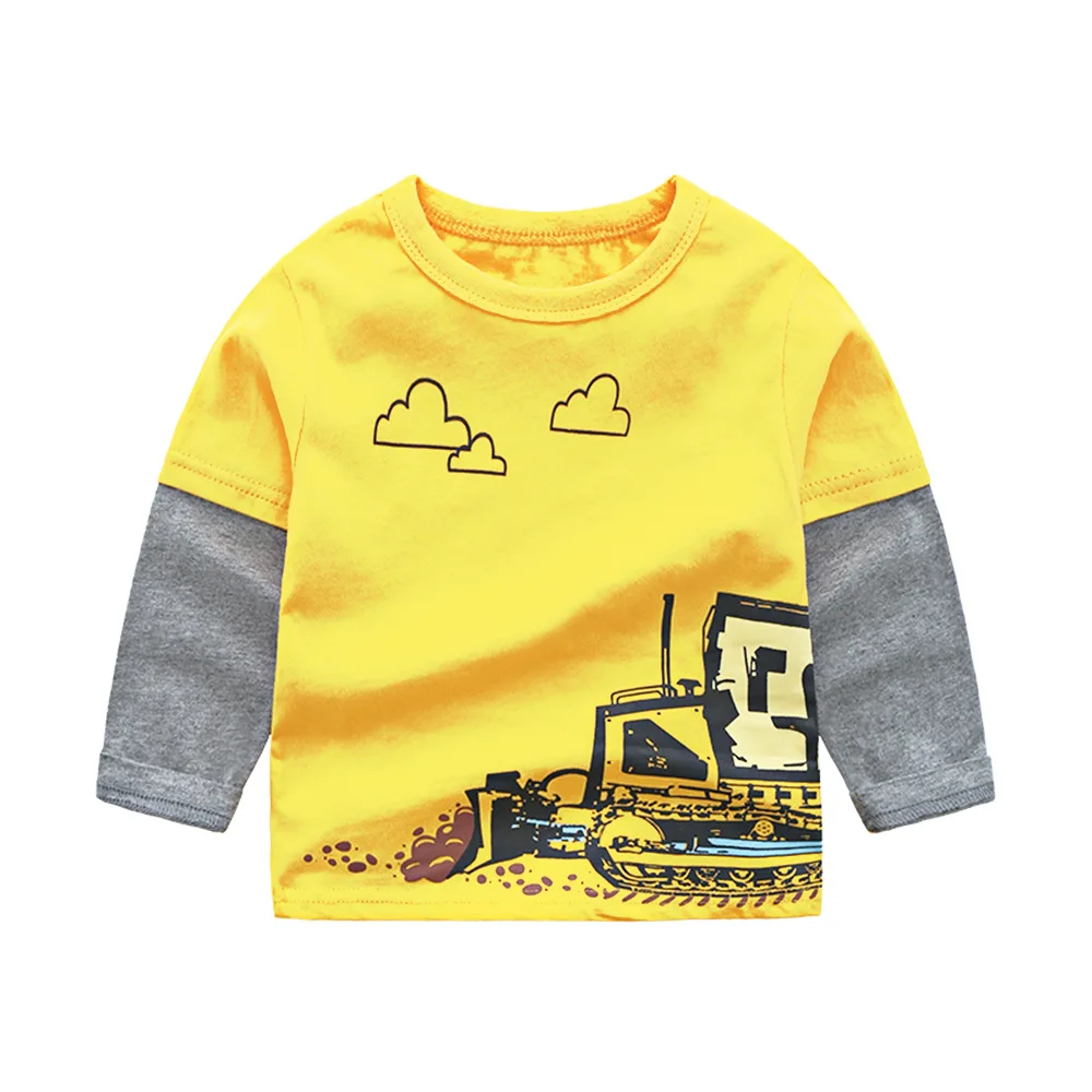 Kid Cotton Long Sleeve T Shirt brand Cartoon Dinosaur car casual boy baby striped Tops girl Tees Spring Autumn Children clothing