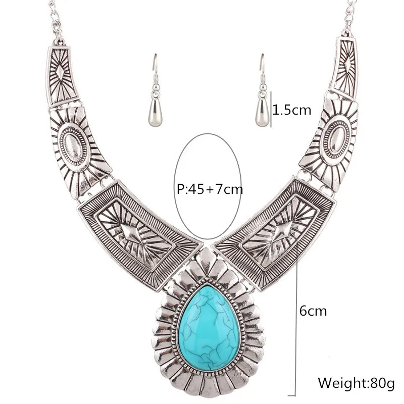 Vintage Indian Jewelry Set Women Alloy Choker Resin Punk Necklace Earring Set Statement Pendant Chain Necklace Set Duftgold