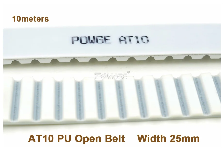 

POWGE 10meters AT10 Timing Belt Width 25mm AT10 25 PU With Steel Core Belt Pitch=10mm T10 AT10-25 Metric Trapezoidal Belt