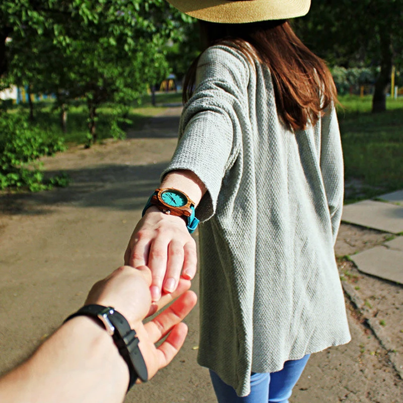 ساعة الزوجين BOBO BIRD Zebra خشبية حزام من الجلد الطبيعي ساعات كوارتز قرص أزرق بسيط مع صندوق هدايا بيئي #4