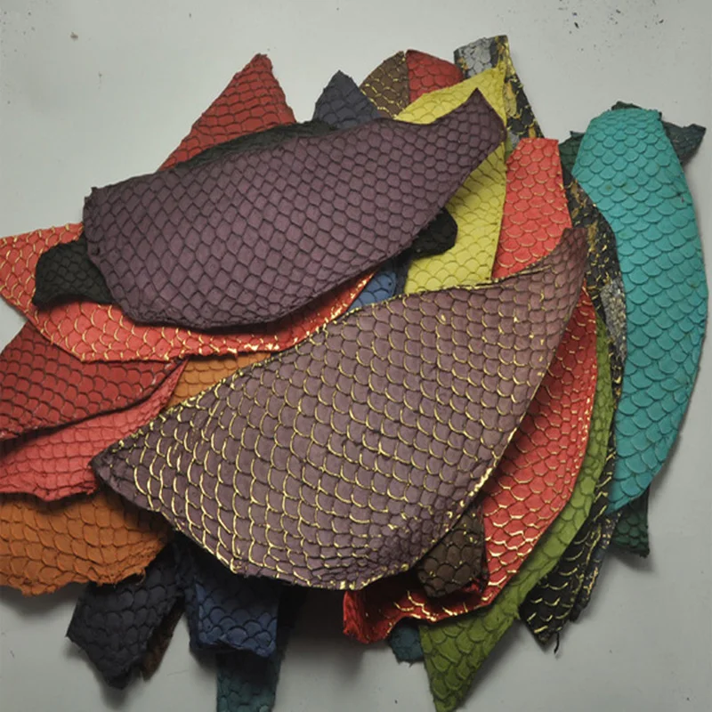 1pcs Colorful carp fish skin leather piece multi color DIY bag belt shoes accessories 25x10cm