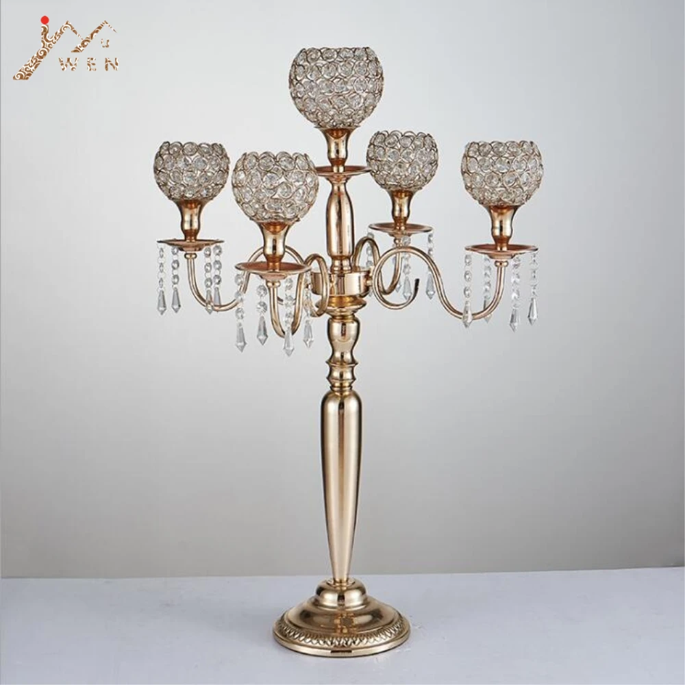 

80cm/31.5" Candle Holders 5-arms Metal Gold/ Silver Candelabras Crystal Candlesticks For Wedding Event Centerpieces 10 PCS / Lot