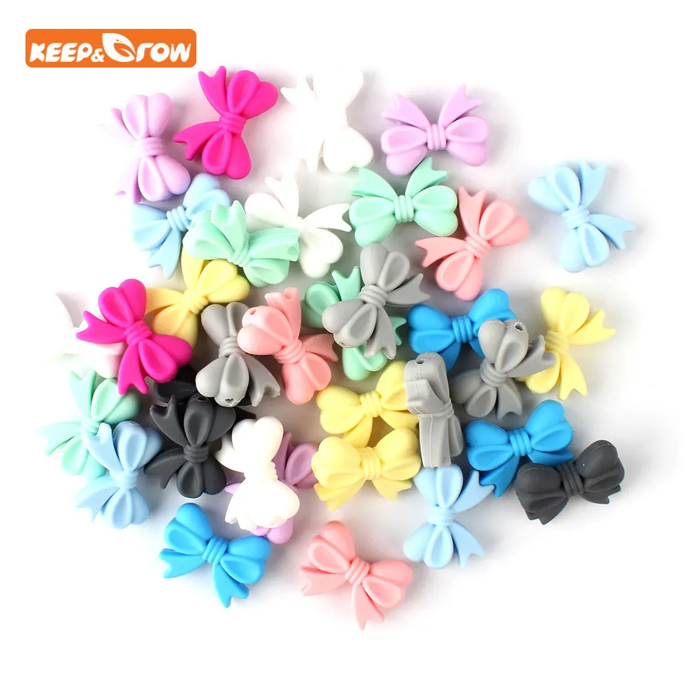 10Pcs Bowknot Silicon Beads BPA Free Bow Tie Baby Teething Bead for DIY Jewelry Making Chewable Baby Teething Molar Nursing Gift