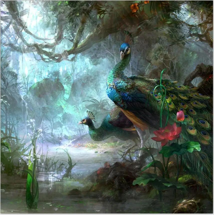 

10x10FT Sunshine Tropical Forest Marsh Swamp River Peacocks Custom Photography Studio Backdrops Backgrounds Vinyl 3x3m