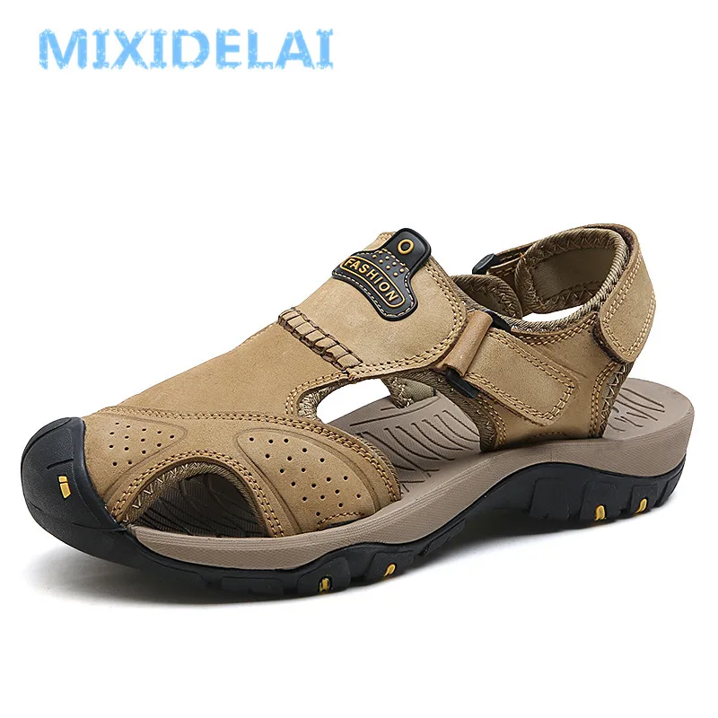 MIXIDELAI New Summer Men\'s Shoes Outdoor Casual Shoes Sandals Genuine Leather Non-slip Sneakers Men Beach Sandals Big Size 38-46