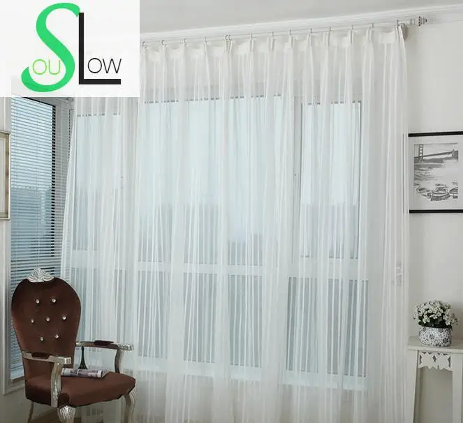 Slow Soul White Beige Modern Minimalist Striped Linen Curtain French Window Yarn Dyed Curtains For Living Room Tulle Cortinas