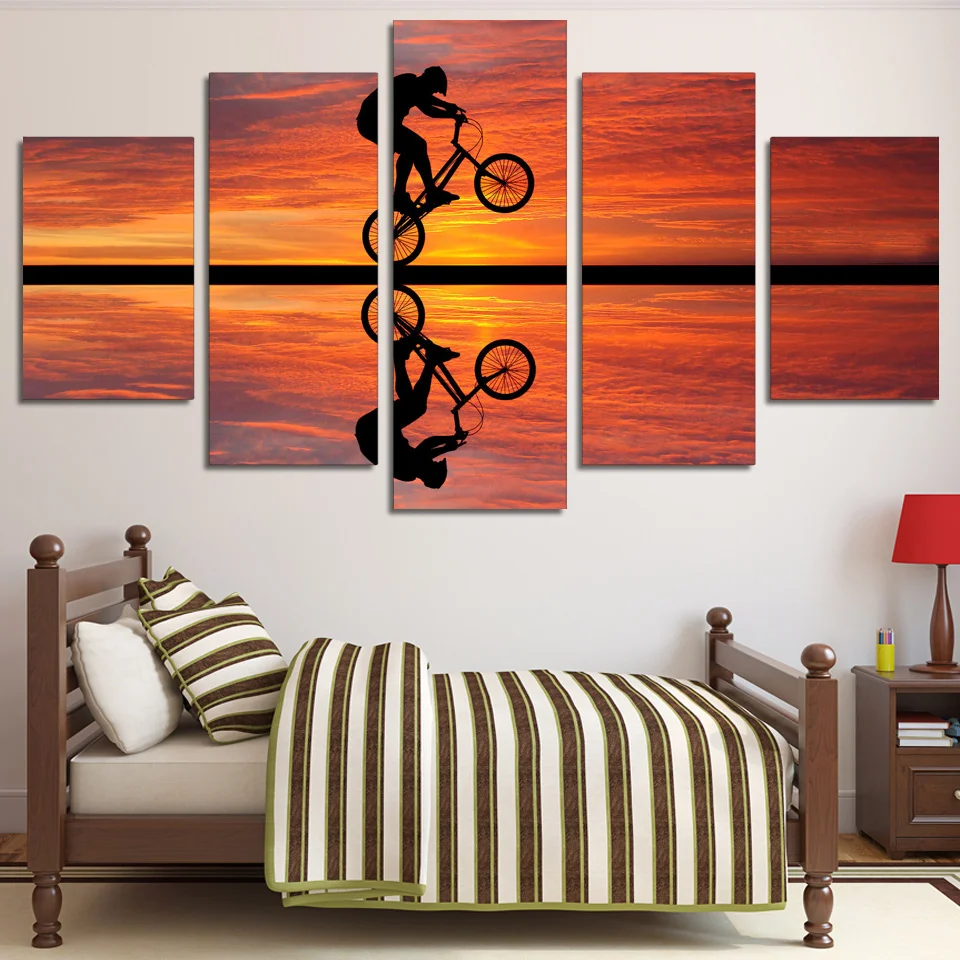 5 Pcs Canvas art  beach sunset bike cycling poster picture frames for paintings Free Shipping NY-6828B