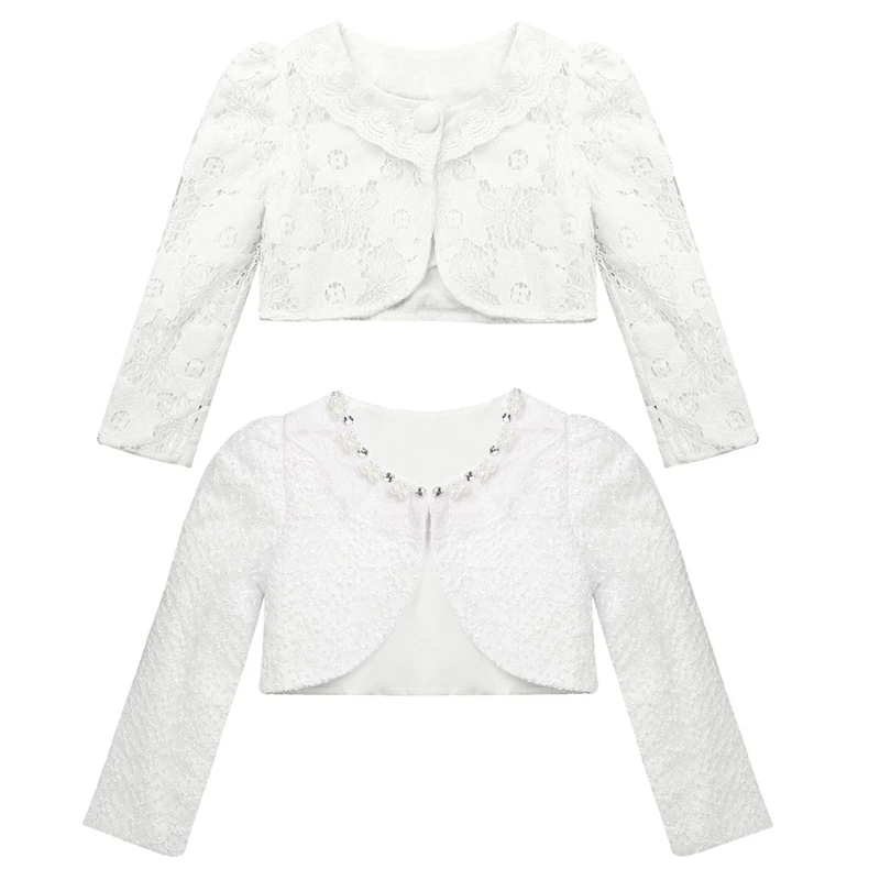 Kids girls Lace Cardigan Girls Bolero Cardigan Long Sleeve Lace Bolero Jacket For Wedding Dress Bolero Party White Clothing