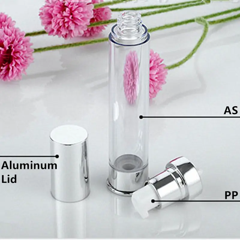 30PCS/Lot 30ml Aluminum Glass Emulsion Essence Bottle 10ml Empty Acrylic Sub-bottling Bottle Cosmetic Vacuum Flask Pump Bottle