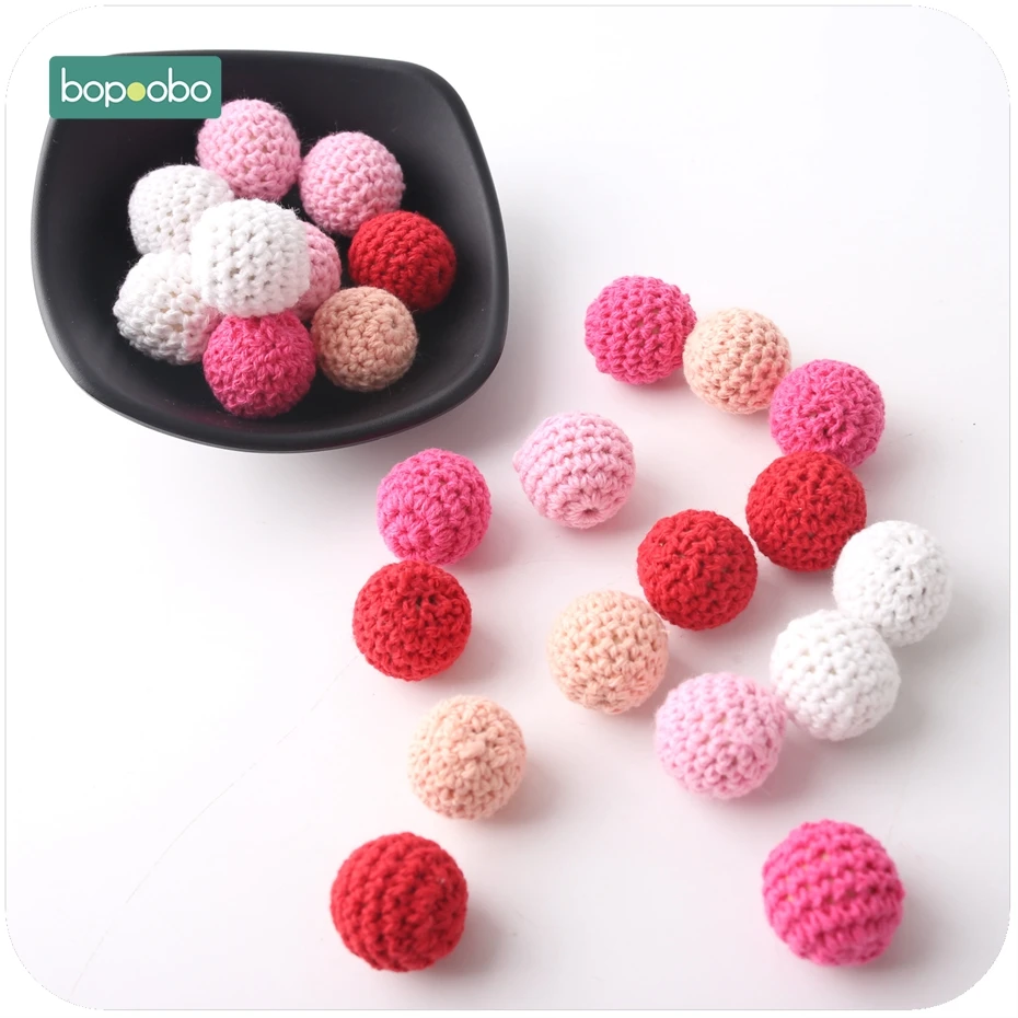 Bopoobo Baby Nursing Jewelry Accessories Crochet Beads 20mm 10pc Colorful Crochet Can Chew DIY Teether Bracelet Crochet Beads