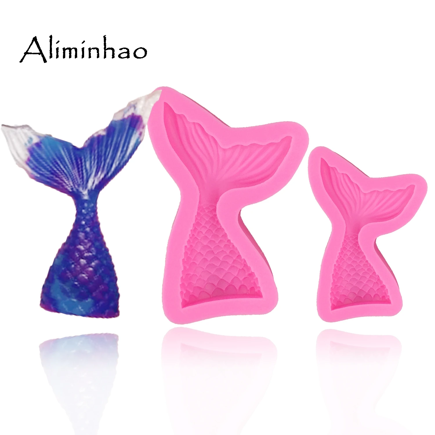 B0562 Mermaid Tail Fondant chocolate Moulds Silicone Mold Cake Decorating Baking Tools Handmade Soap Mold Fish Fork tail