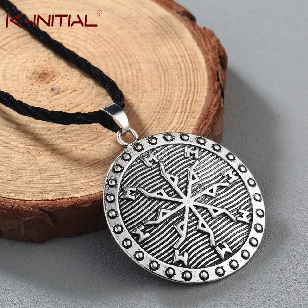 Kinitial Vegvisir Norse Circle with Runes Necklaces Viking Amulet Runes Pendant Necklace Vikings Runes Men Vintage Charm Jewelry