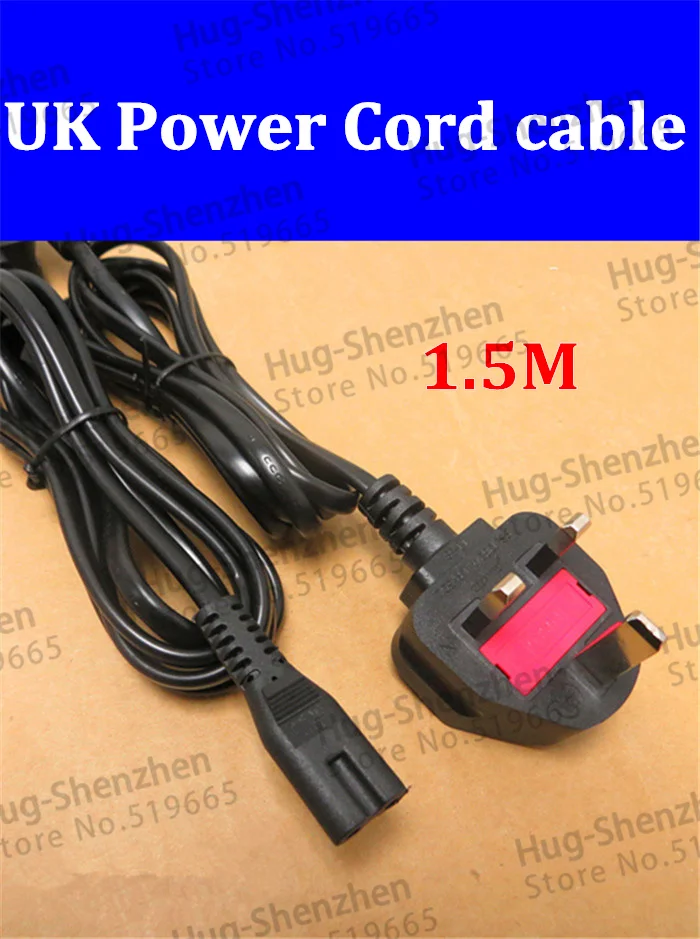 Hot Selling 5pcs/lot 1.5M Power Cord Cable Lead UK plug 2-Prong Power Cable Laptop Adapter High Quality with 3A fuse