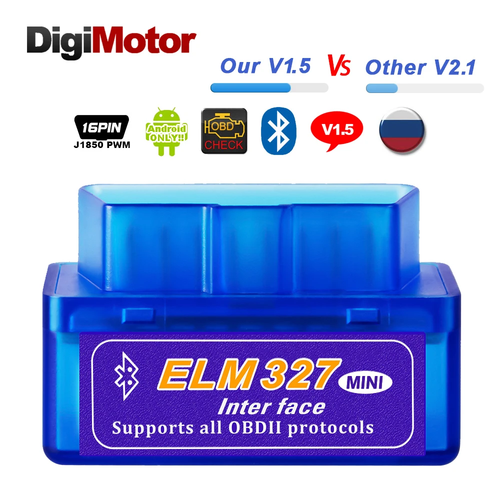 Real ELM327 V 1.5 ELM 327 Bluetooth OBD2 v1.5 Android Car Scanner Automotive OBD 2 Auto Diagnostic Tool OBDII Scaner Better V2.1