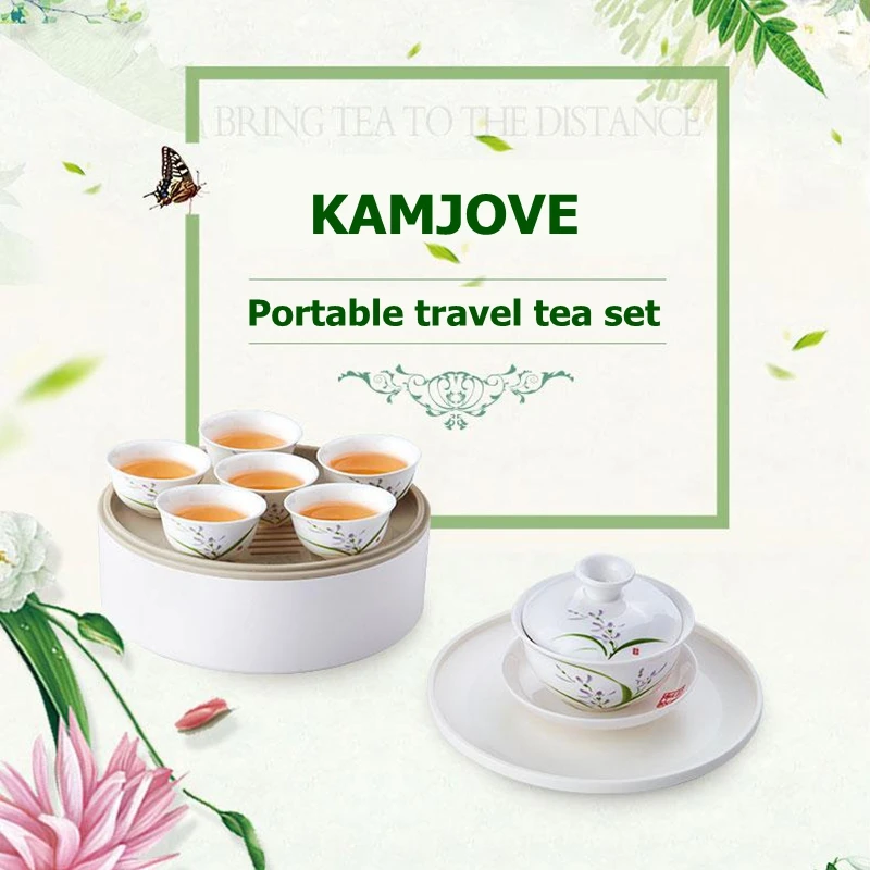 Kamjove-Carry-on Blue and White Porcelain Travel Tea Set, Portable Tea Set, Kp-128