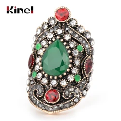 Kinel Hot Green Vintage Wedding Rings For Women Antique Gold New Fashion Gray Crystal Turkey Jewelry Big Size 7-12 Luxury Gift