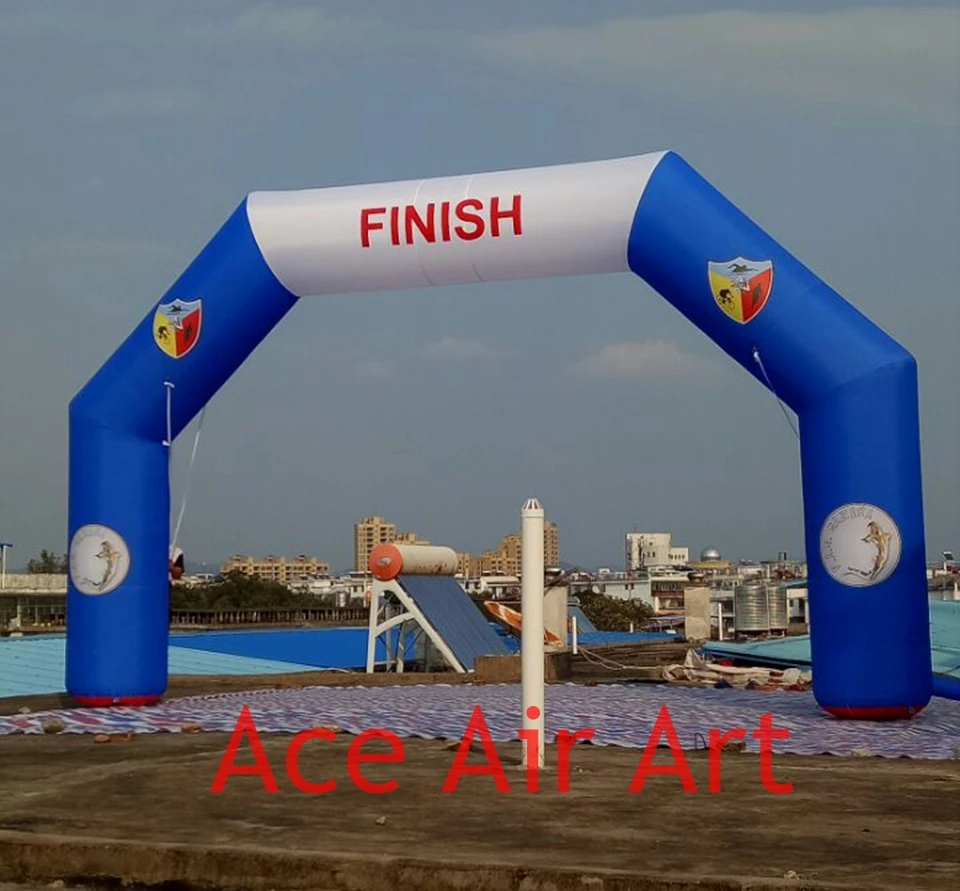 Inflatable Finish Line Arch with Logo for Advertising, Blue and White