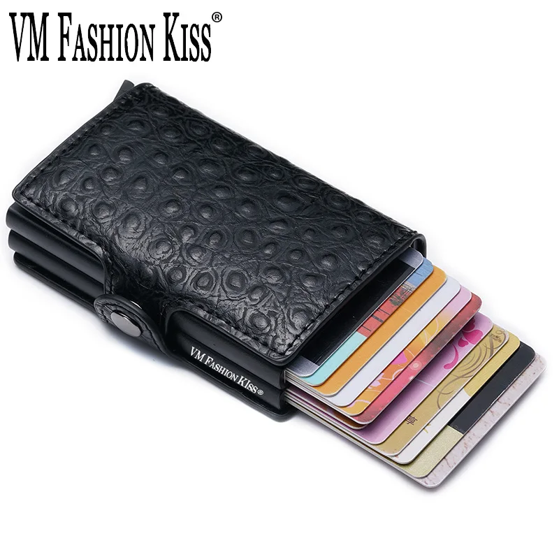 

VM FASHION KISS New Arrival RFID Safety Double Box Unisex Mini Metal Wallet Business Credit Card Holder Tarjetero Purse Case