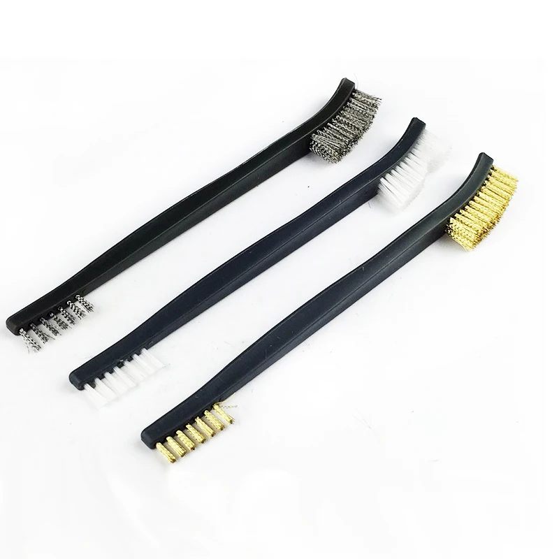 3Pcs Double End Detailing Brush Brass Wire Steel Wire Synthetic Fiber Brush Kits For Cleaning Polishing Metal Rust Clean Tools