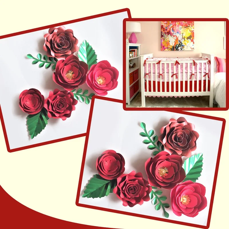 

Handmade Cardstock Red Rose DIY Paper Flowers Leaves Set For Christmas New Year Backdrops Decorations Video Tutorials