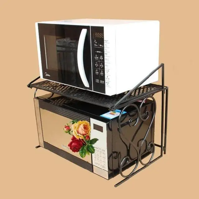 Iron microwave oven rack folding double layer microwave shelf kitchen storage rack oven rack