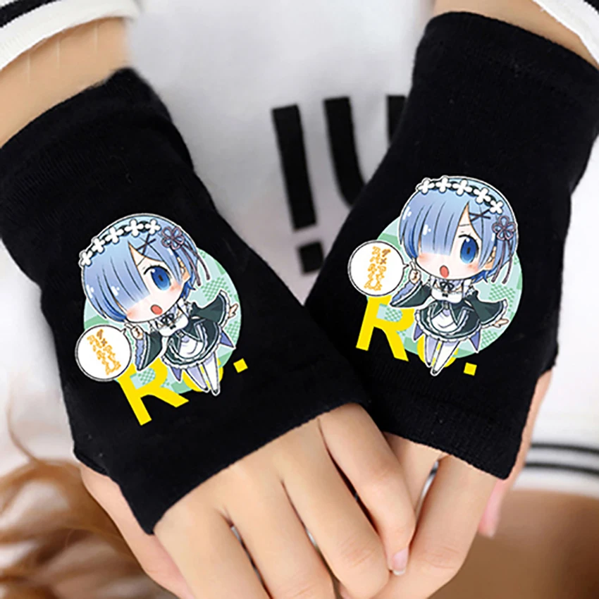 Fashion Anime Re zero Rem Finger Cotton Knitting Wrist Gloves Mitten Lovers Accessories Cosplay Warm Cospaly Fingerless Gift