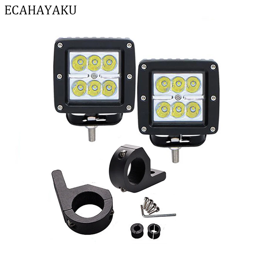 

ECAHAYAKU 2Pcs 2" Tube Bracket with 2Pcs 3" 18W Bumper Light Waterproof IP67 1620LM 6x3W Led Work Light for SUV ATV Offroad Cars