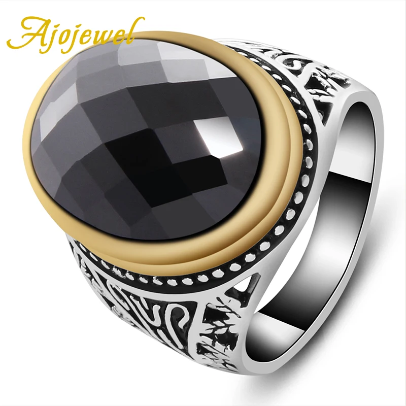 

Ajojewel High Quality Man Ring Black Zircon Vintage Oxidized Male Finger Jewelry