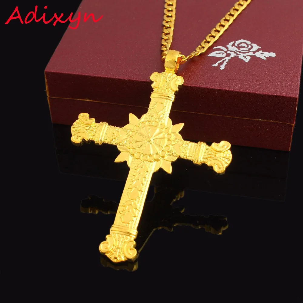 

New Trendy Ethiopian Jesus Cross Pendant Necklace Jewelry For Women 24K Gold Color Jesus Crucifix Jewelry Religious Items