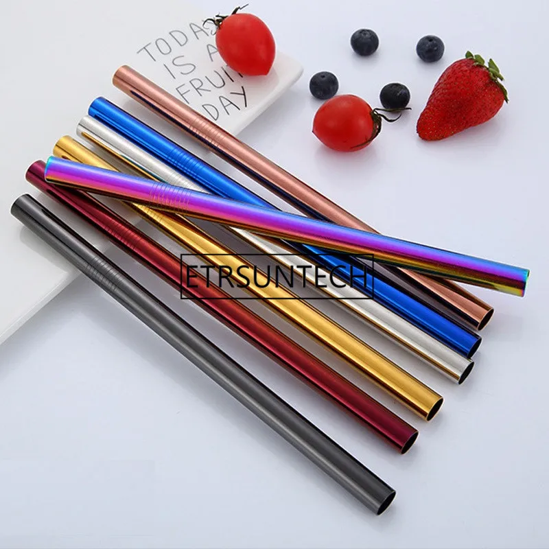 200PCS Stainless Steel Straw 12mm Metal Drinking Bubble Straws Reusable Colorful Metal Drink Straws with 20pcs Cleaner Brush