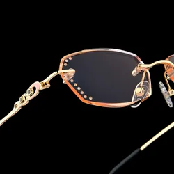 Luxury Rhinestone Reading Glasses Women Diamond Cutting Rimless Glasses High Clear Women's Golden Readers Presbyopic Eye Glasses