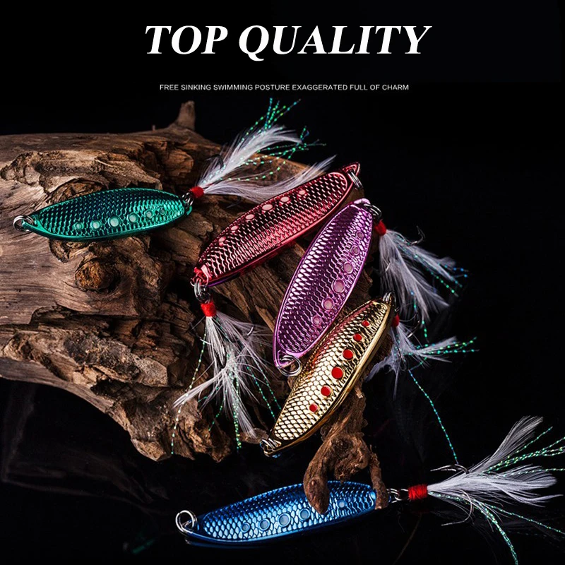 

1pc 5 Colors Spoon Lure 15g-10g-7g 4.5cm-5cm-6cm Metal Fishing Bait Silver/Gold Spoon Bass Baits Feather Hook Fishing Tackle